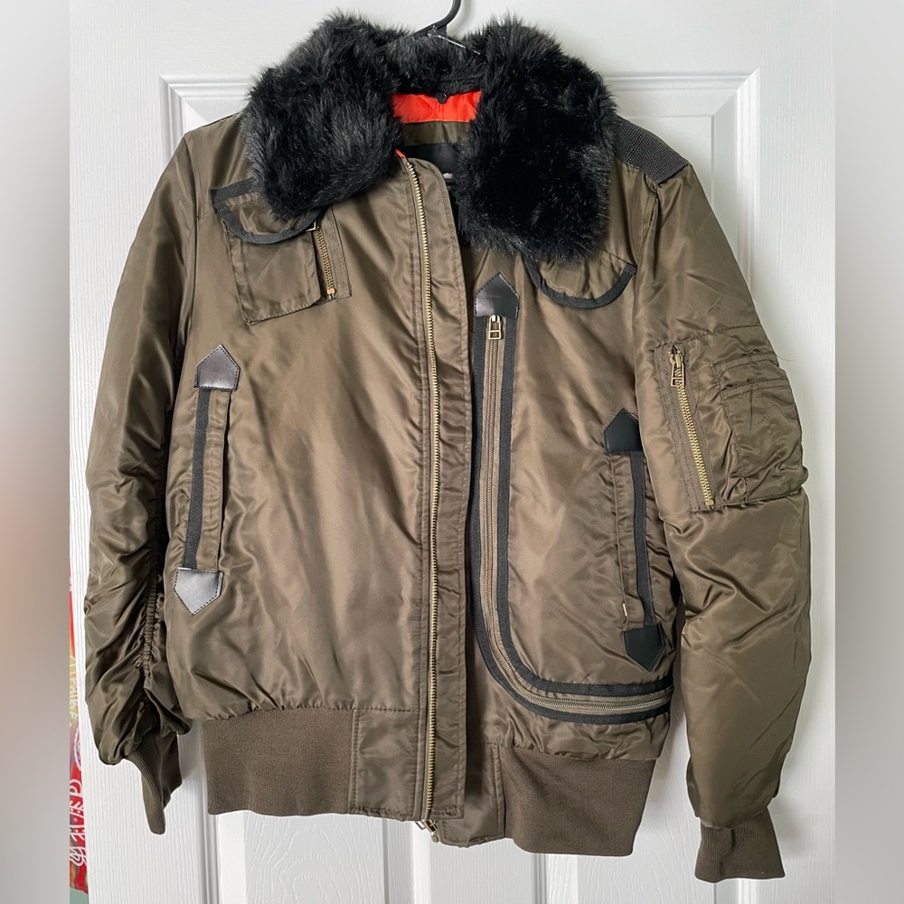 Green Military Style Zip Up Jacket